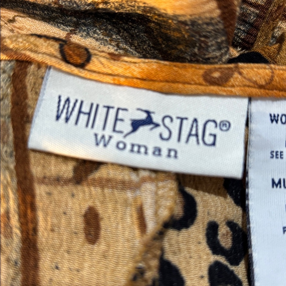 Vintage White Stag Patchwork Midi Dress - Orange and Brown - Picture 8 of 10